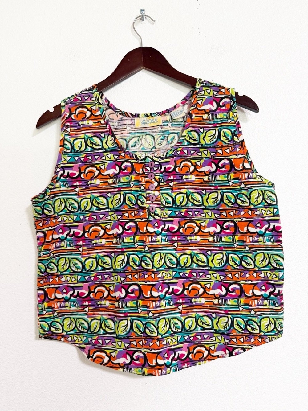 Vintage 90s Victoria Harbor Bright Colorful Cotton Tank